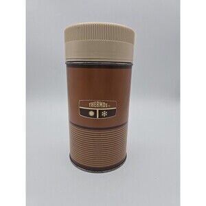 Vintage King-Seeley Metal Thermos 10 oz  Wide Mouth Tan & Brown Striped #6263